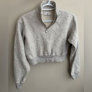 Women's Light Gray TNA quarter zip cropped sweatshirt